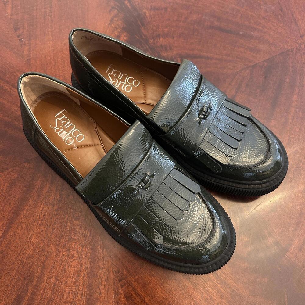 Franco Sarto Patent Pleather Loafers Green Women's 6.5M